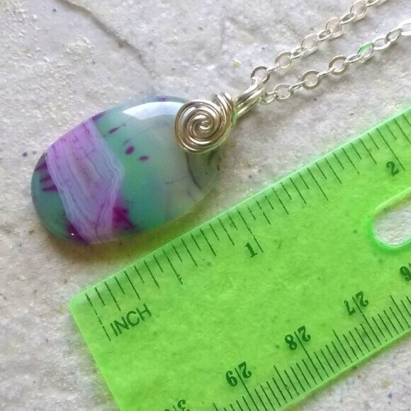 Pastel & Two Toned Agate Pendant + 19+3" Chain - Feminine Chic Boho Trendy OOAK - Picture 7 of 7